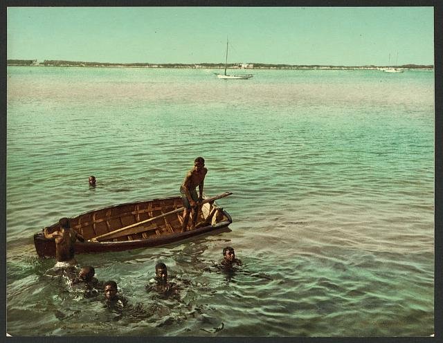 Diving for coins Nassau Bahama Islds Vintage A4 Photo Print