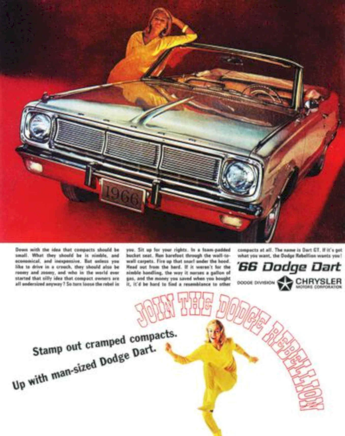 Dodge Dart 1966 Vintage Retro Advert Poster A4 Photo Print