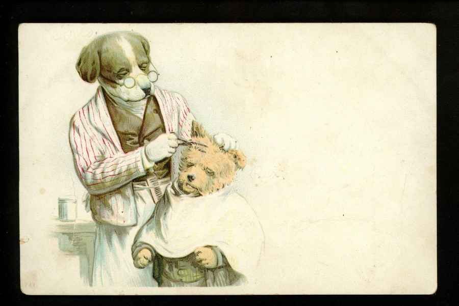 Dog Getting Haircut At Dog Barber Shop barber advert A4 Photo Print