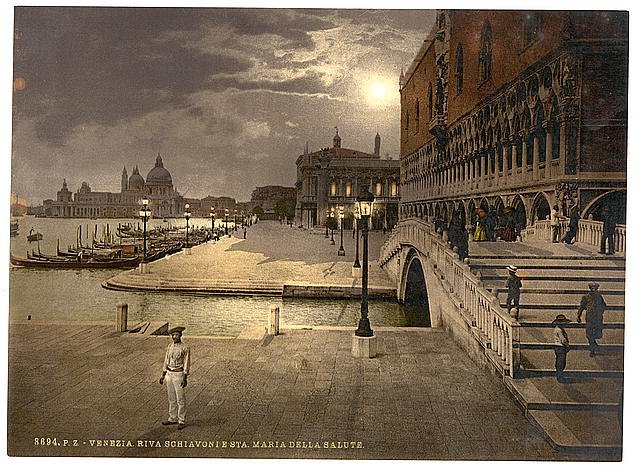 Doges Palace and St Marks by moonlight Venice Vintage A4 Photo Print