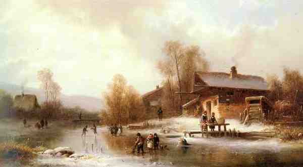 Doll Anton Skaters And Washerwomen In A Frozen Landscape A4 Photo Print