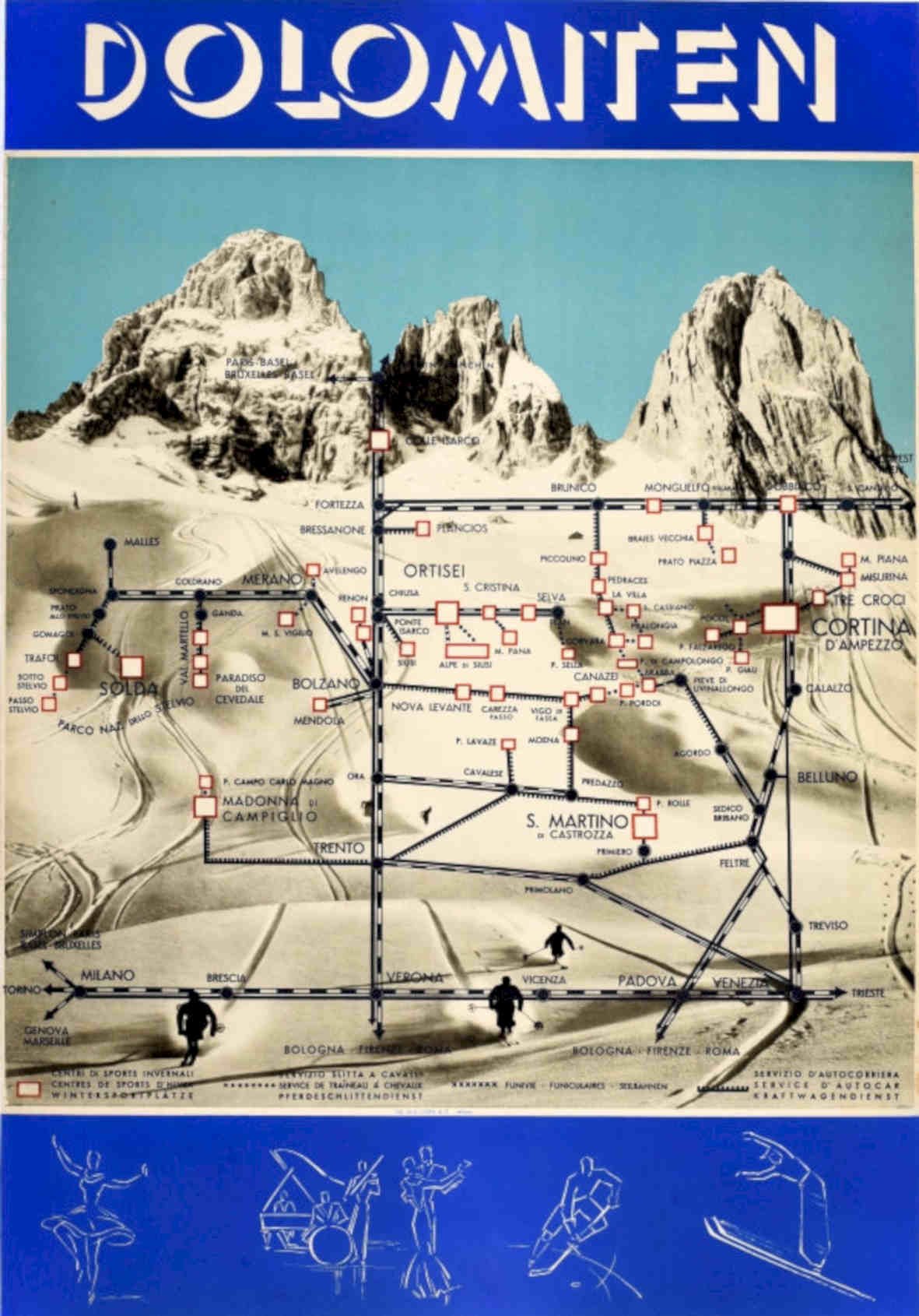 Dolomiten Mountains Map Vintage Retro Advert Poster A4 Photo Print