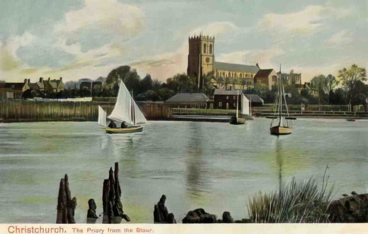 Dorset Christchurch The Priory from the River Stour Vintage A4 Photo Print