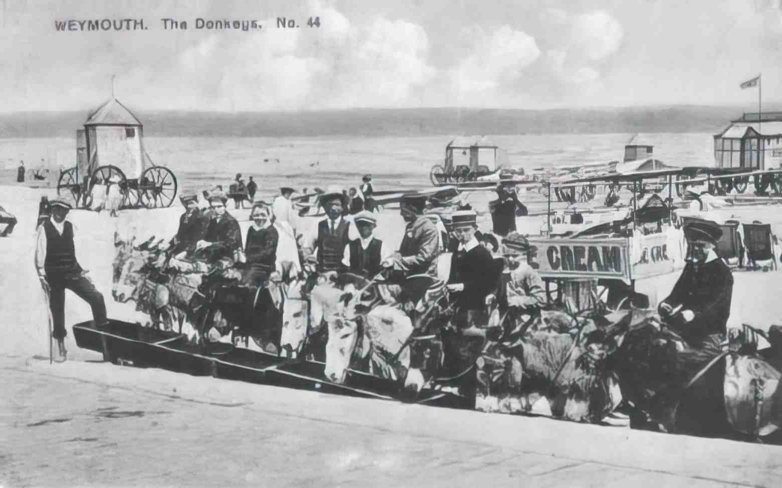 Dorset Weymouth Sands Donkeys and Bathing Machines c1912 Vintage A4 Photo Print