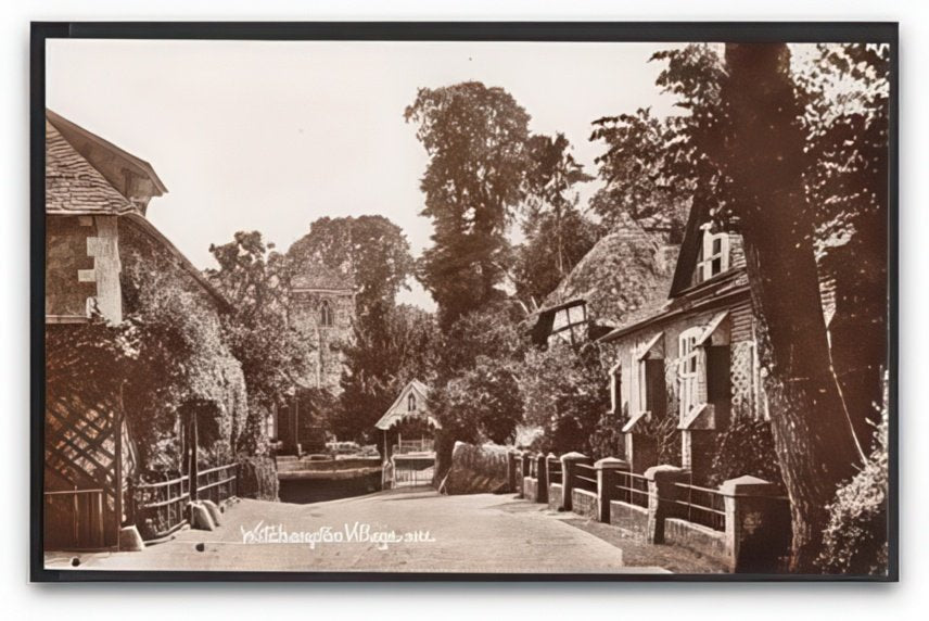Dorset Witchampton Village Lychgate Church & Cottages Vintage A4 Photo Print