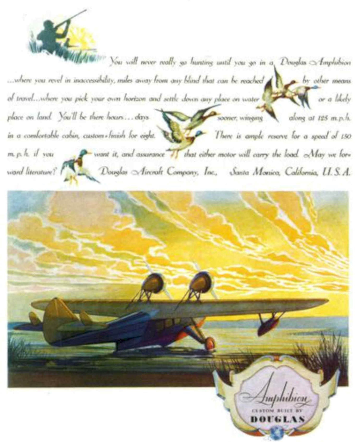 Douglas Amphibian Sunset Vintage Retro Advert Poster A4 Photo Print