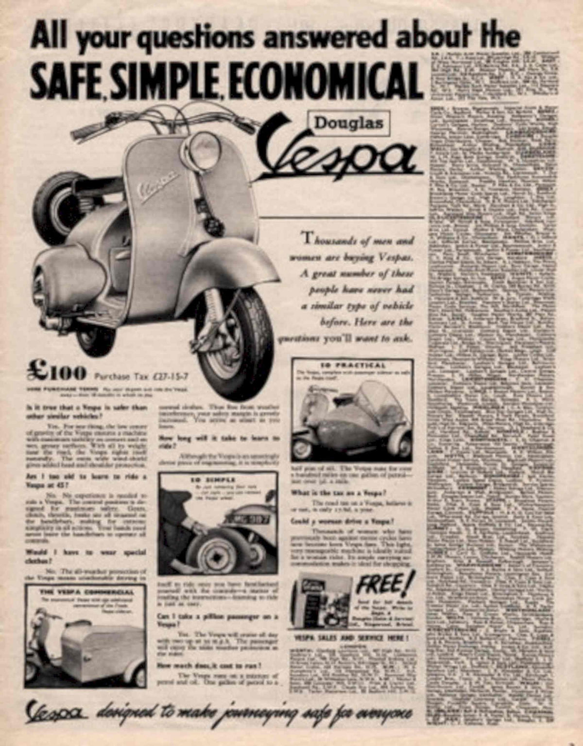 Douglas Vespa Scooter 1950s Vintage Retro Advert Poster