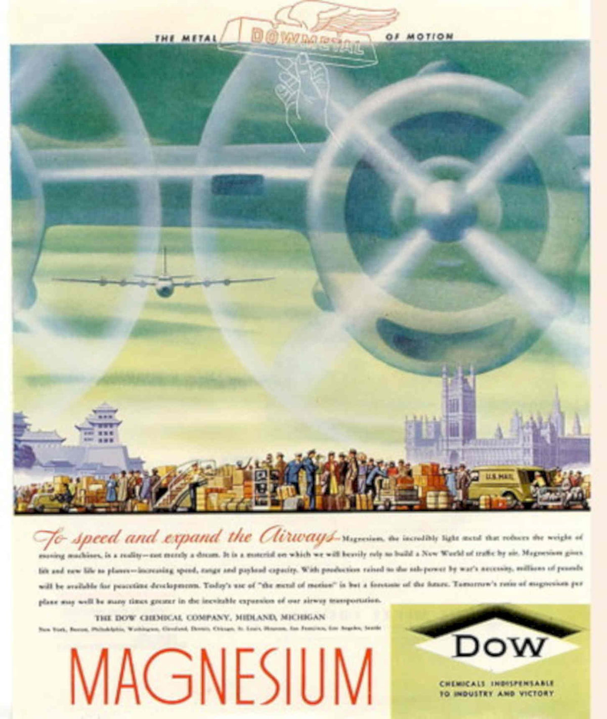 Dow Magnesium Plane 1940s Vintage Retro Advert Poster