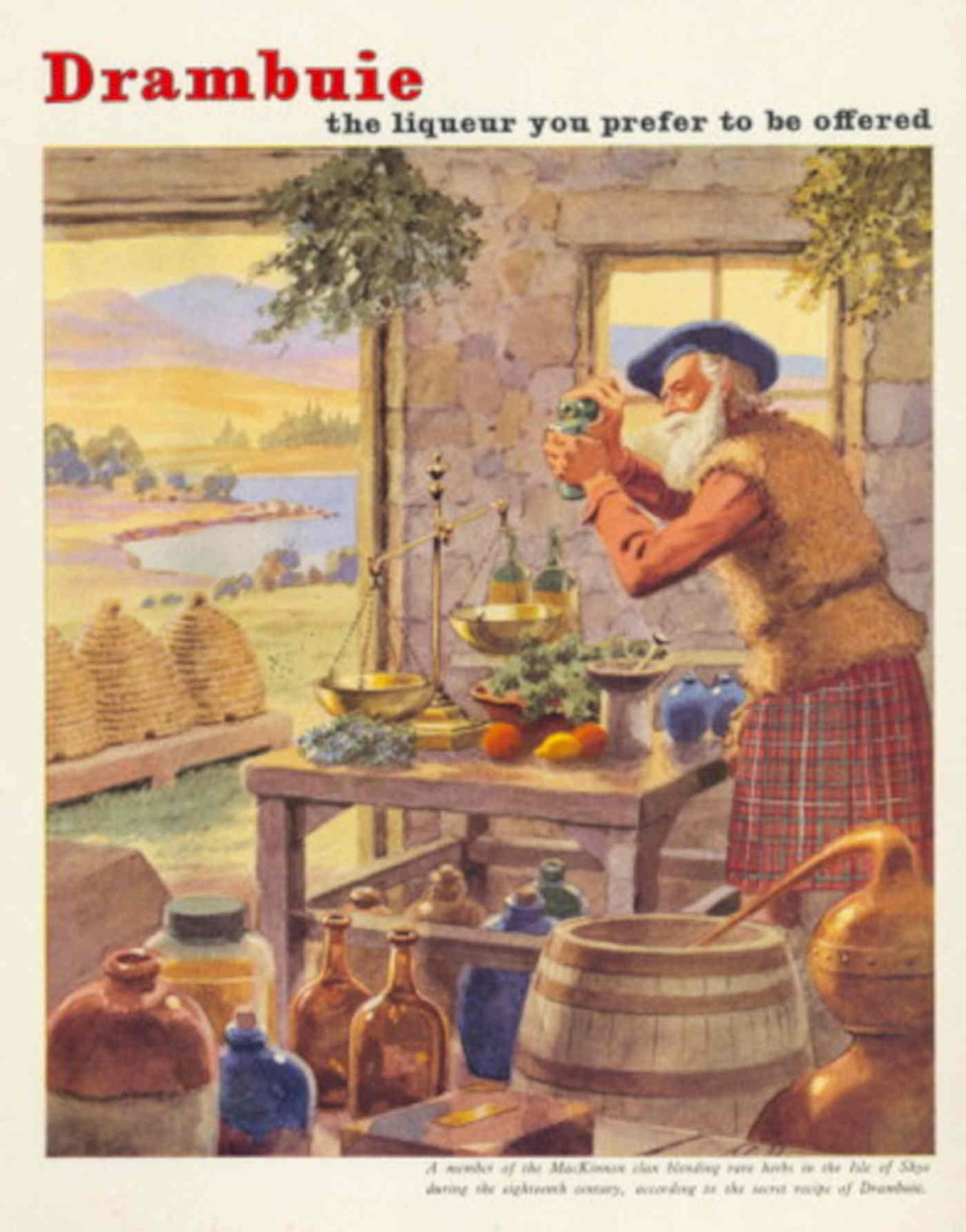 Drambuie Highlands Liqueur 1950s Vintage Retro Advert Poster