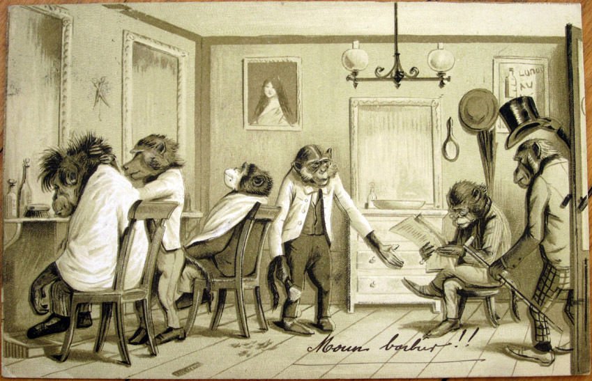 Dressed Monkey Barber Shop 1900s barber advert A4 Photo Print