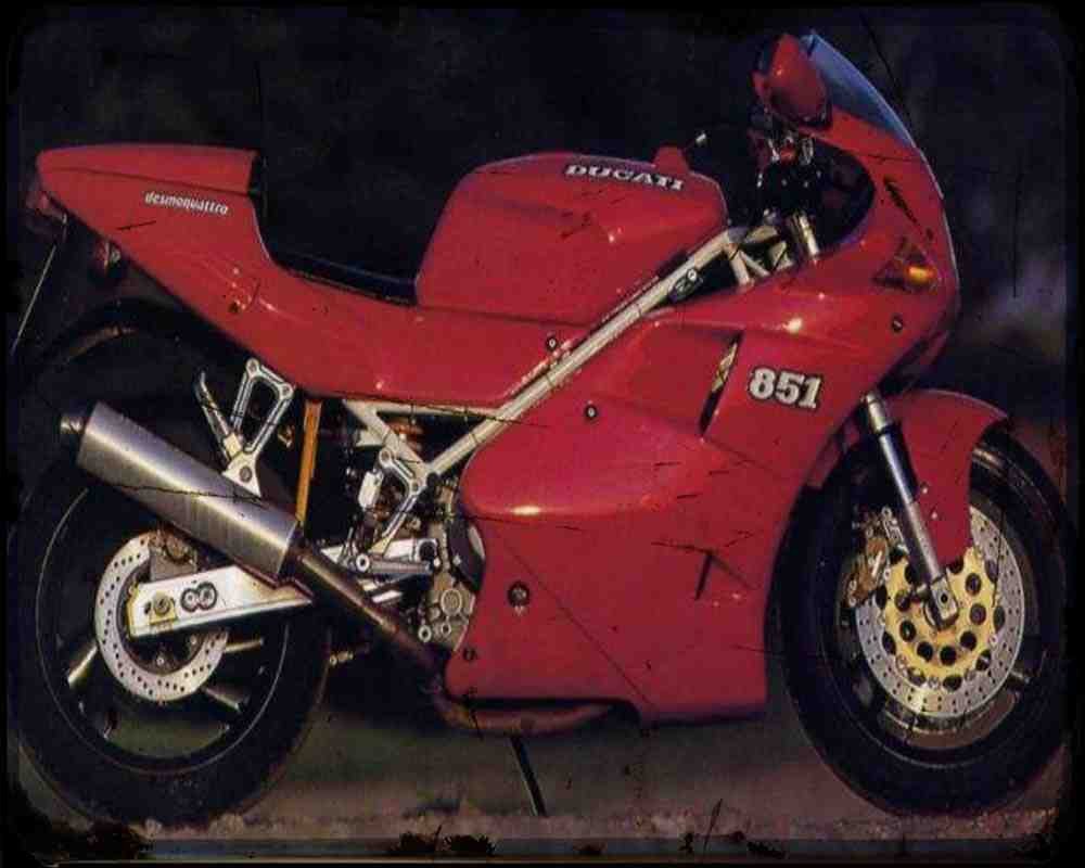 Ducati 851 Strada 92 Motorbike Vintage Aged A4 Photo Print