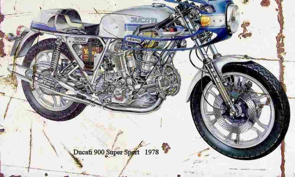 Ducati 900SS 1978 ghosted Aged Vintage A4 Photo Print