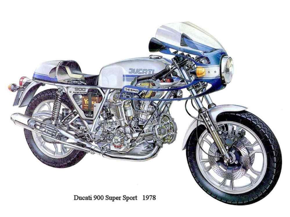 Ducati 900SS 1978 ghosted motorbike A4 Photo Print