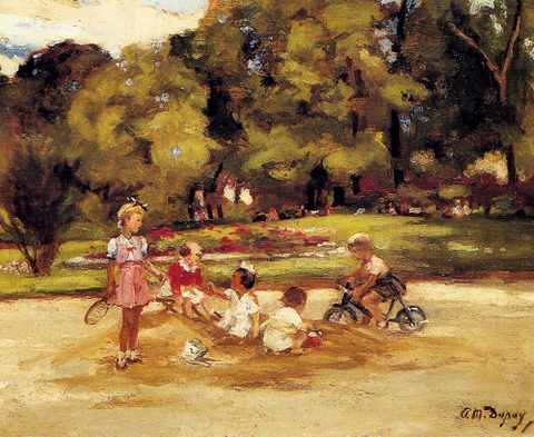 Dupuy Paul Michel Children Playing In Park A4 Photo Print