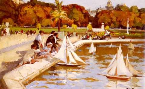 Dupuy Paul Michel Children Sailing Their Boats In The Luxembourg Gardens Paris A4 Photo Print