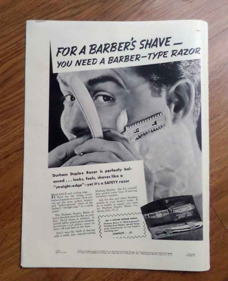 Durham Duplex Razor 1930s barber advert A4 Photo Print