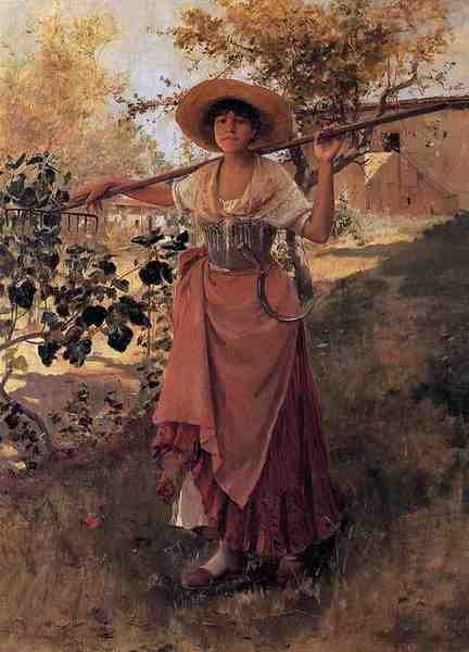 Duveneck Frank Girl With Rake A4 Photo Print