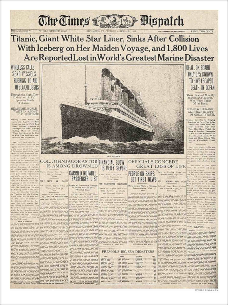 E Titanic Times Dispatch April16th 1912 Vintage Retro Advert Poster A4 Photo Pr