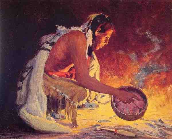 Eanger Irving Couse Indian By Firelight A4 Photo Print