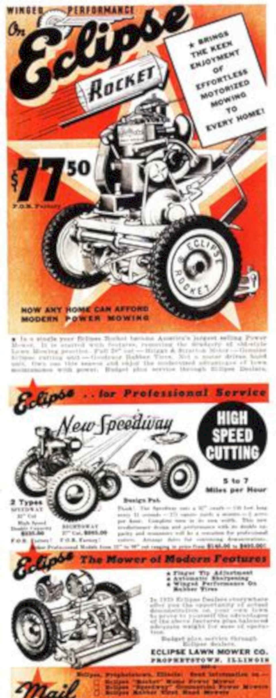 Eclipse Rocket Mower Vintage Retro Advert Poster A4 Photo Print