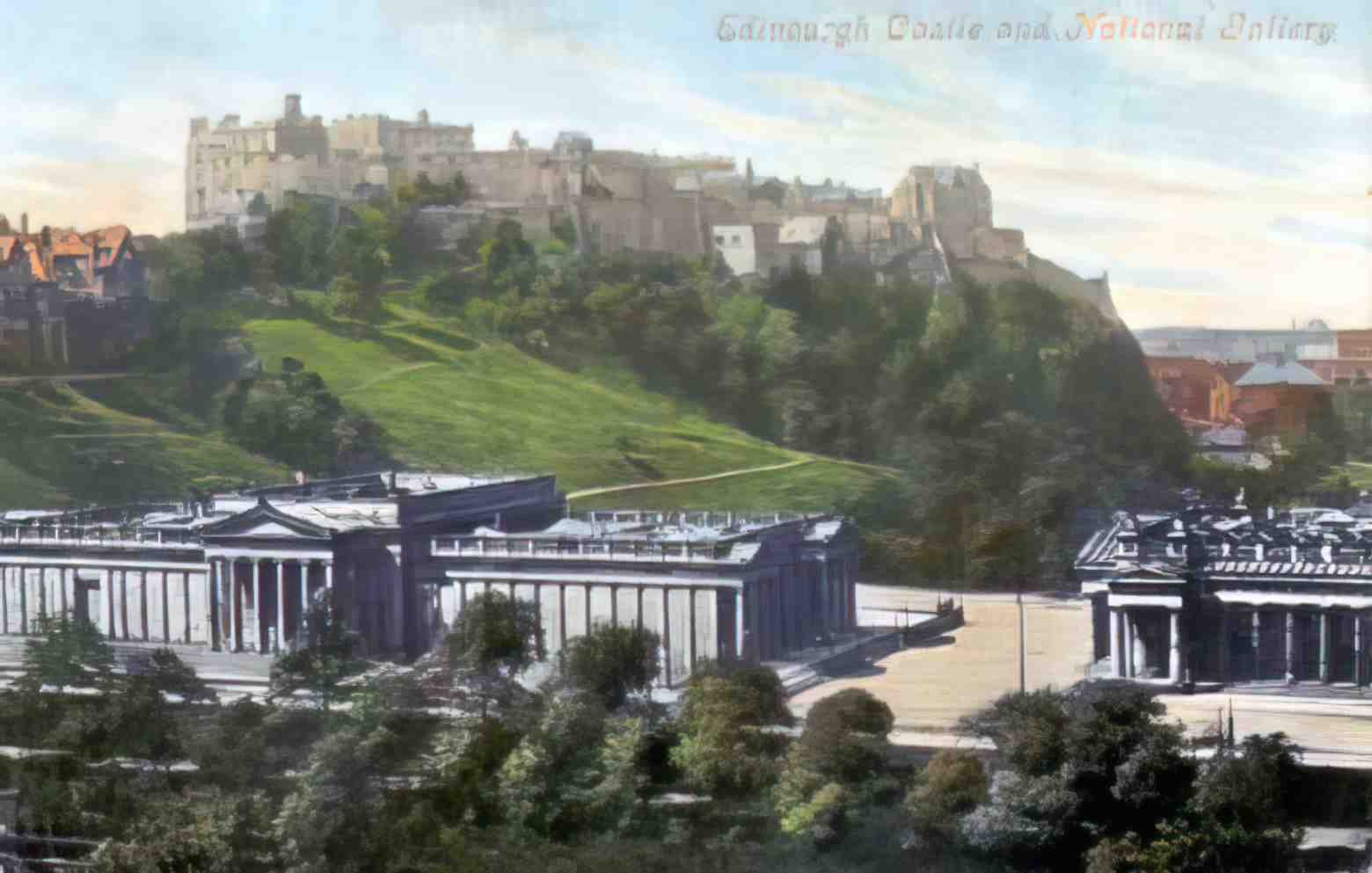 Edinburghshire Edinburgh Castle and National Gallery Vintage A4 Photo Print