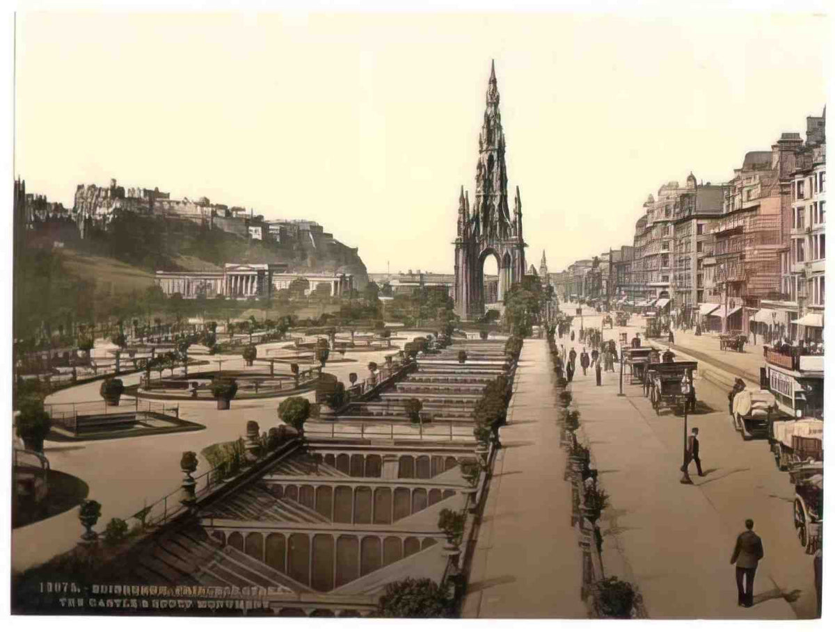 Edinburghshire Edinburgh Princes Street Castle and Scott Monument Vintage A4 Photo Print