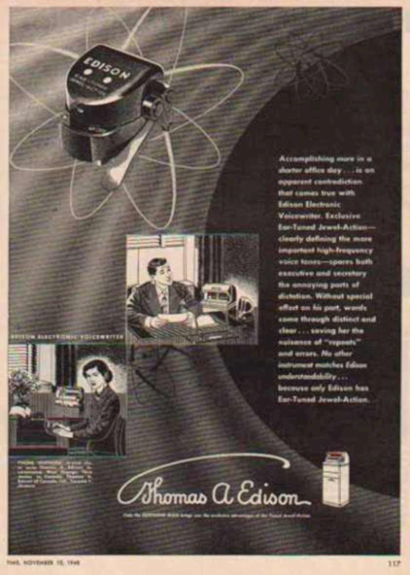 Edison Voicewriter 1946 Vintage Retro Advert Ads A4 Photo Print