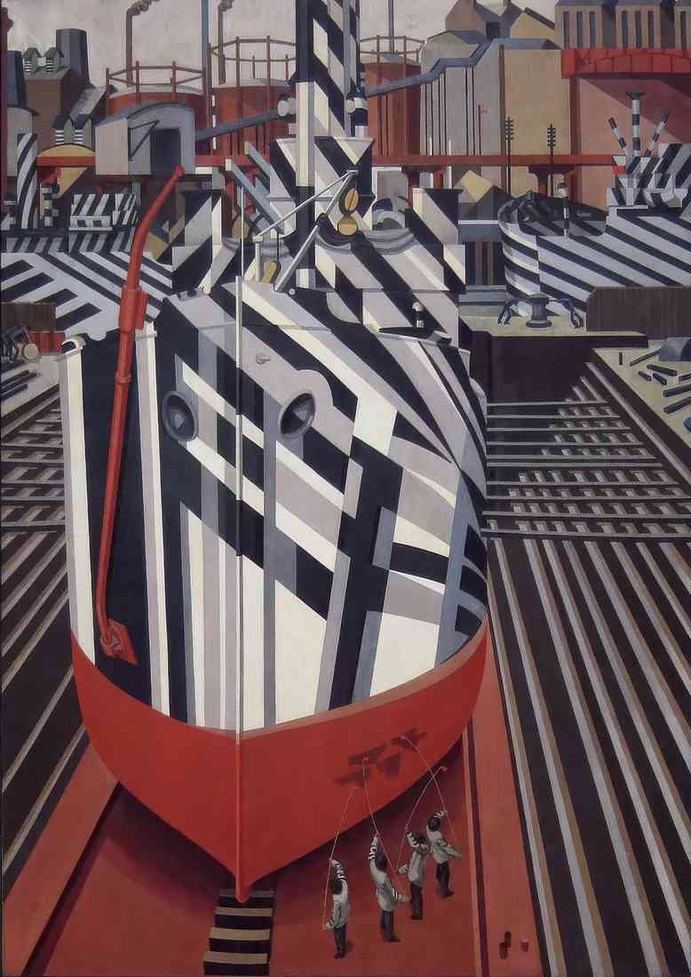 Edward Wadsworth dazzle ships in drydock at liverpool A4 Photo Print
