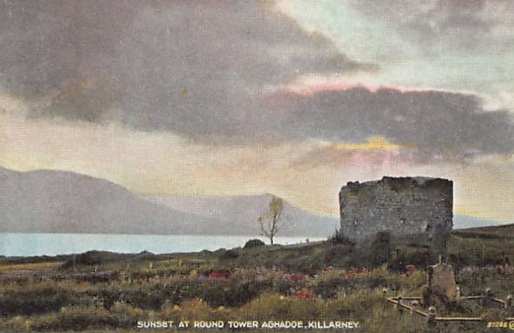 Eire Ireland Killarney Sunset At Round Tower Aghadoe Vintage A4 Photo Print