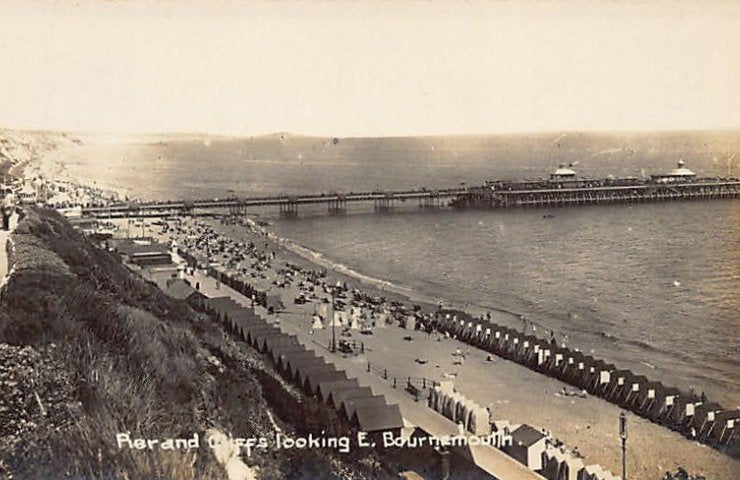 England Bournemouth Pier And Cliffs Looking East Vintage A4 Photo Print
