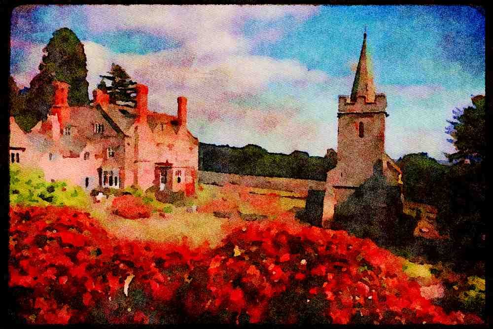 England Countryside 298077 Dinmore Manor And Church, Herefordshire A4 Limited Edition Watercolour Print