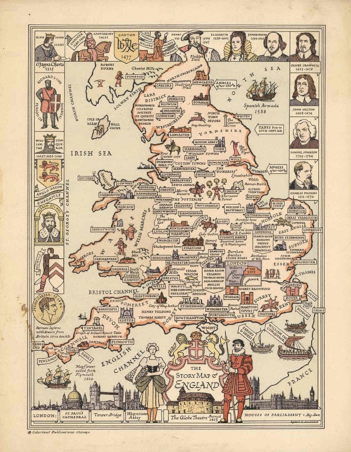 England Ireland Map Vintage Retro Advert Poster