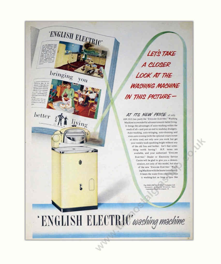 English Electric Washing Vintage Retro Advert Poster A4 Photo Print