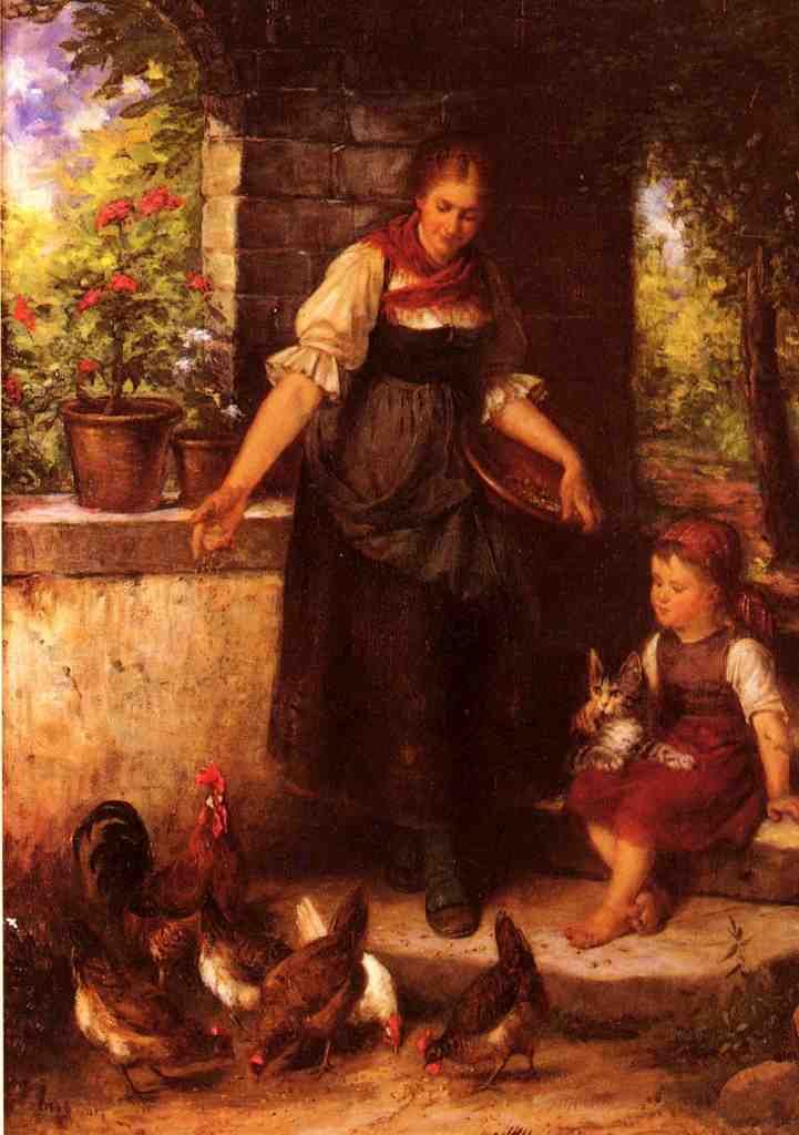 Epp Rudolf Feeding The Chickens Art A4 Photo Print