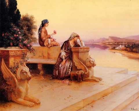 Ernst Rudolph Elegant Arab Ladies On Terrace At Sunset A4 Photo Print