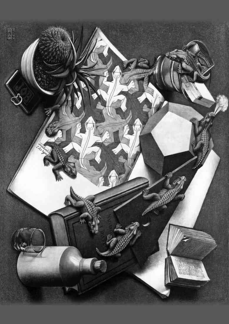 Escher reptiles BW A4 Photo Print