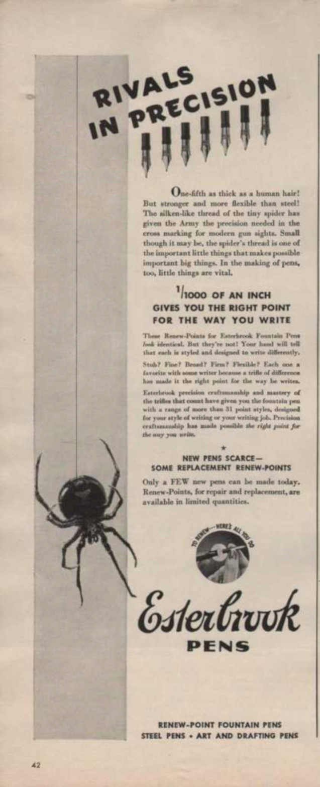Esterbrook Spiders Pens Vintage Retro Advert Ads A4 Photo Print