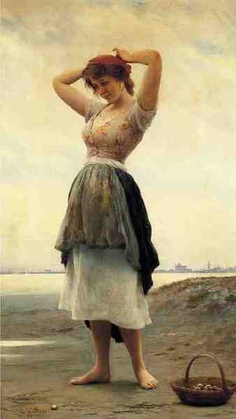 Eugene De Blaas On The Beach A4 Photo Print