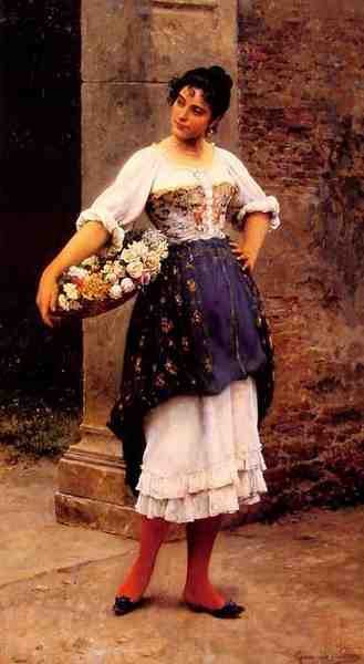 Eugene De Blaas Venetian Flower Seller A4 Photo Print