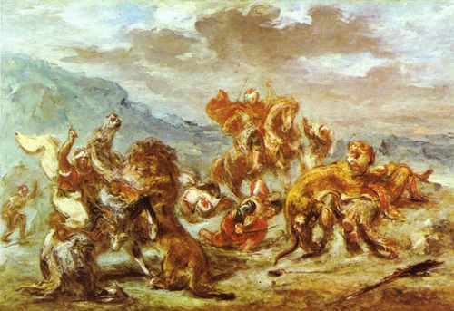 Eugene Delacroix Lion Hunt A4 Photo Print