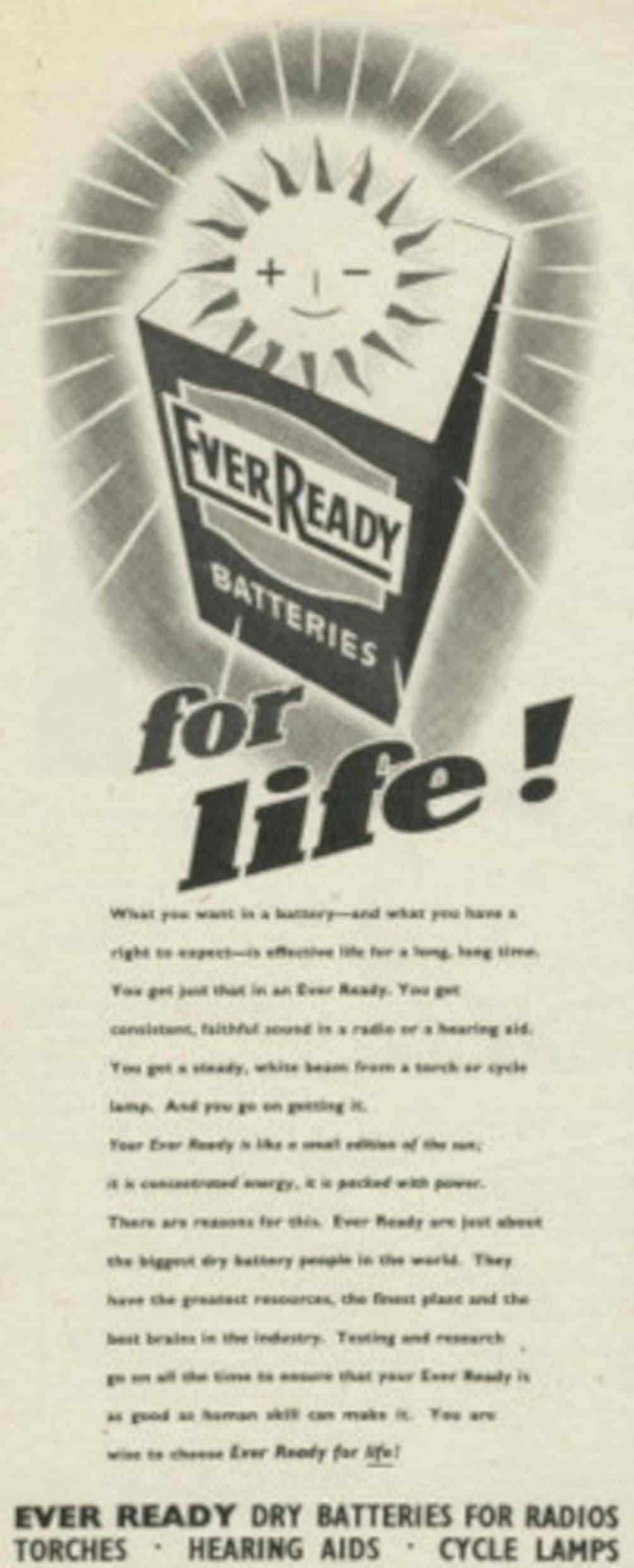 Ever Ready Batteries 1950s Vintage Retro Advert Poster