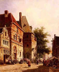 Eversen Adrianus A Sunlit Street On Market Day A4 Photo Print