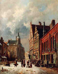 Eversen Adrianus A View In A Town In Winter A4 Photo Print