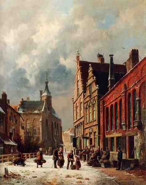 Eversen Adrianus A View In A Town In Winter A4 Photo Print