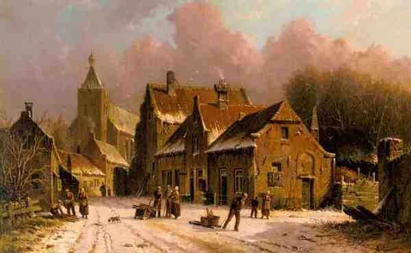 Eversen Adrianus A Village In Winter A4 Photo Print