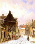 Eversen Adrianus A Village Street Scene In Winter A4 Photo Print