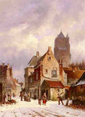 Eversen Adrianus A Winter Street Scene A4 Photo Print