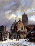 Eversen Adrianus Figures In A Snowy Village Street A4 Photo Print