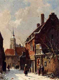 Eversen Adrianus Figures In The Streets Of A Dutch Town In Winter A4 Photo Print