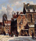 Eversen Adrianus Figures In The Streets Of A Wintry Town A4 Photo Print